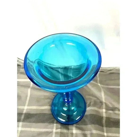 Blue Clear Pressed Glass Vase MCM Home Decor 11" Tall - Picture 7 of 11